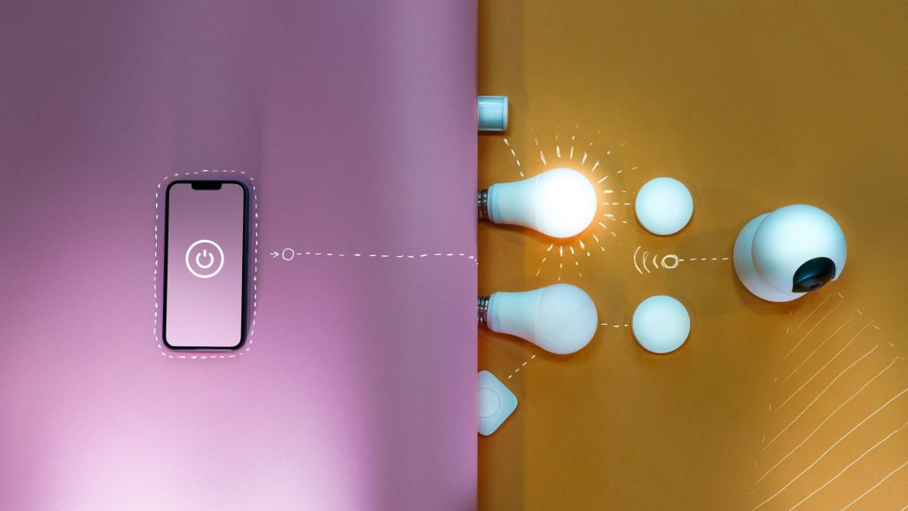 a cell phone is connected to a light switch